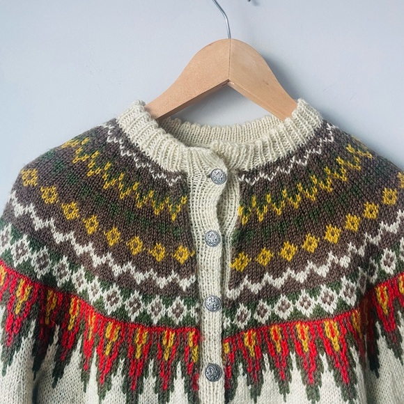 Vintage Handmade in Norway Wool Cardigan Fair Isle - Picture 3 of 14